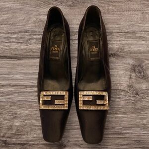 FENDI Black Satin Pumps with Rhinestone Buckle Size IT 36.5/US 6.5